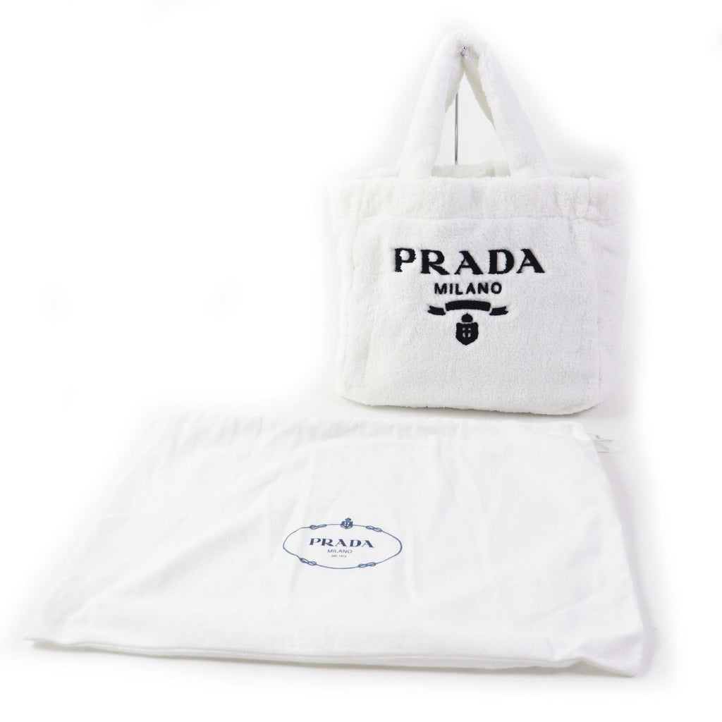 Prada Terry Tote Bag White Black 1BG130