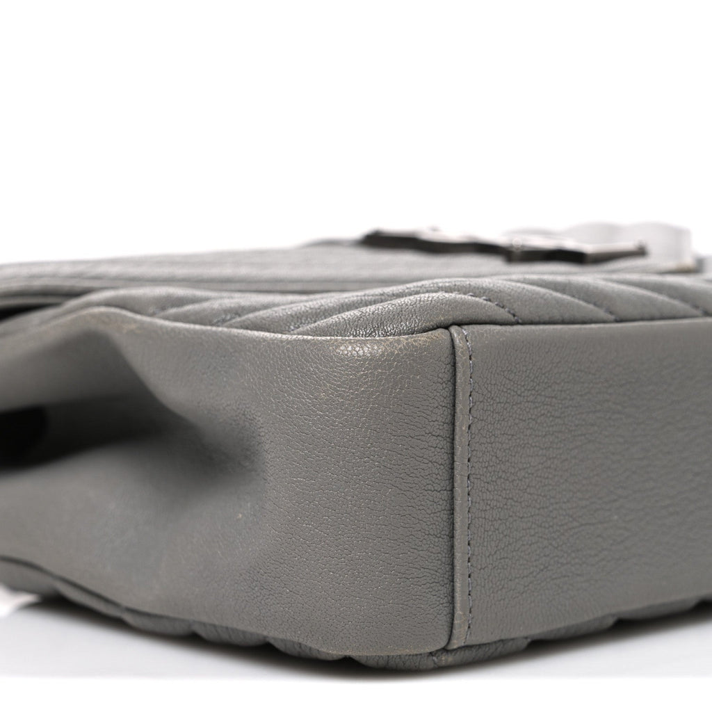 Sheepskin Matelasse Chevron Monogram Medium College Bag New Stone Grey