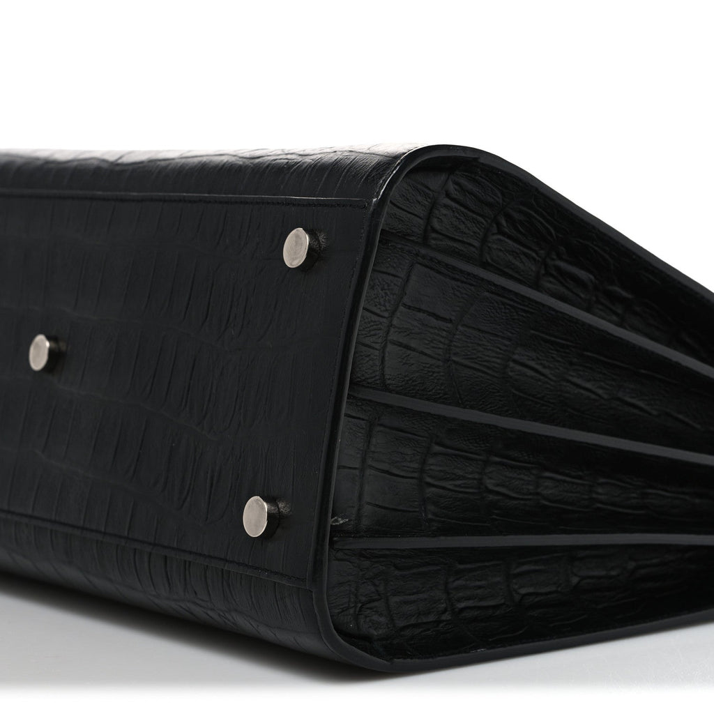 Calfskin Crocodile Embossed Small Sac de Jour Black