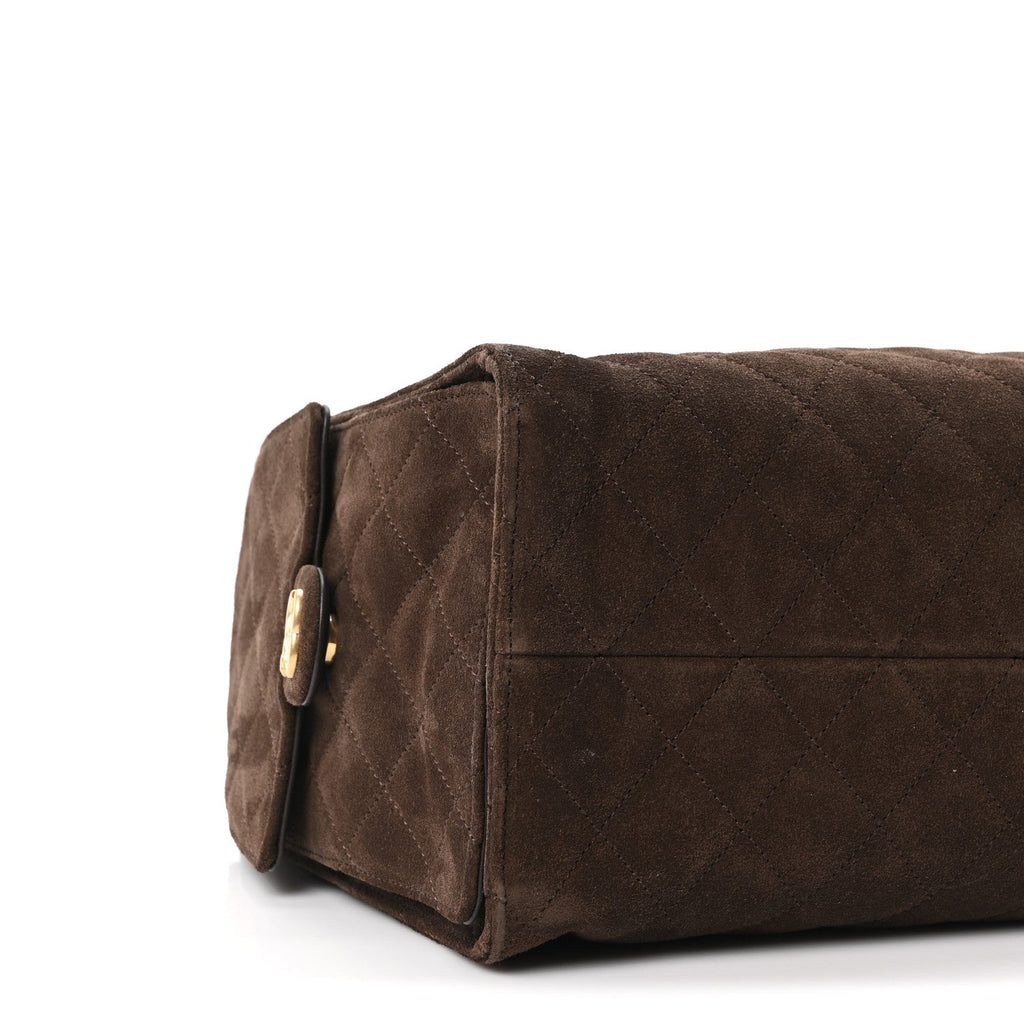 Suede Quilted Medium Chanel 25 Handbag Dark Brown