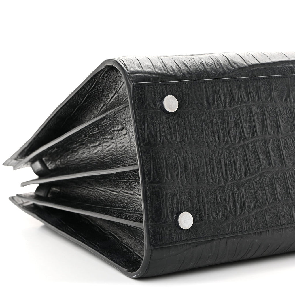 Calfskin Crocodile Embossed Small Sac de Jour Black