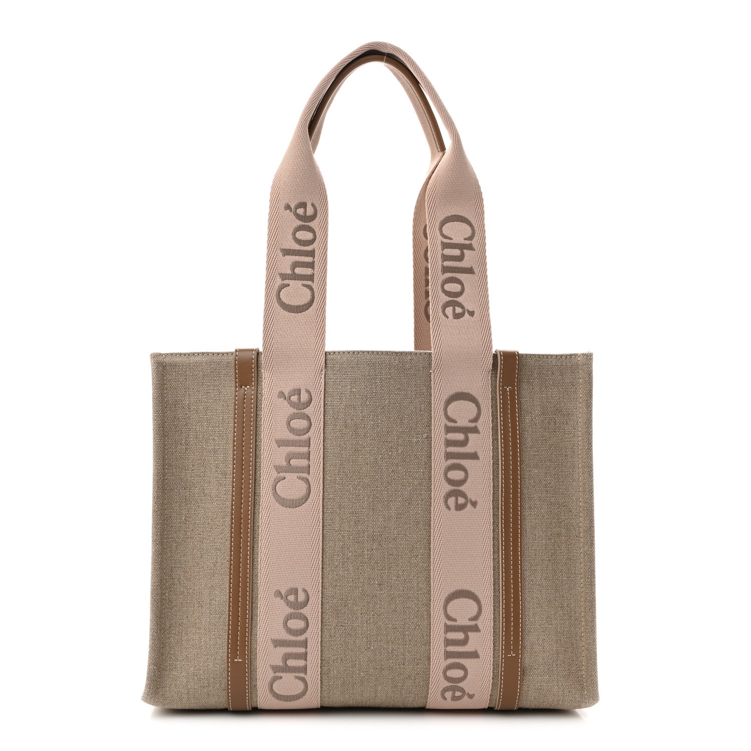 Linen Calfskin Medium Woody Ribbon Tote Blushy Beige