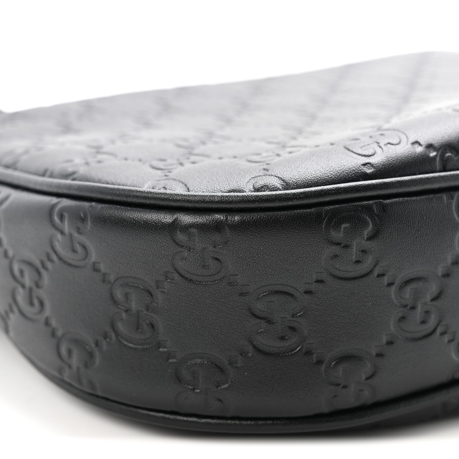 GG Calfskin Embossed Emblem Medium Half Moon Shoulder Bag Black