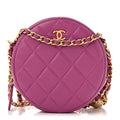 Lambskin Quilted Round Pearl Crush Clutch With Chain Purple