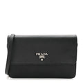 Saffiano Metal Flap Wallet With Strap Black