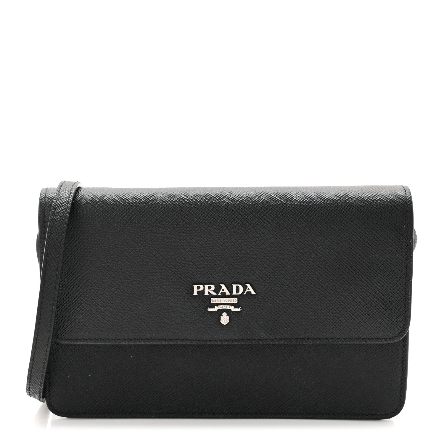 Saffiano Metal Flap Wallet With Strap Black