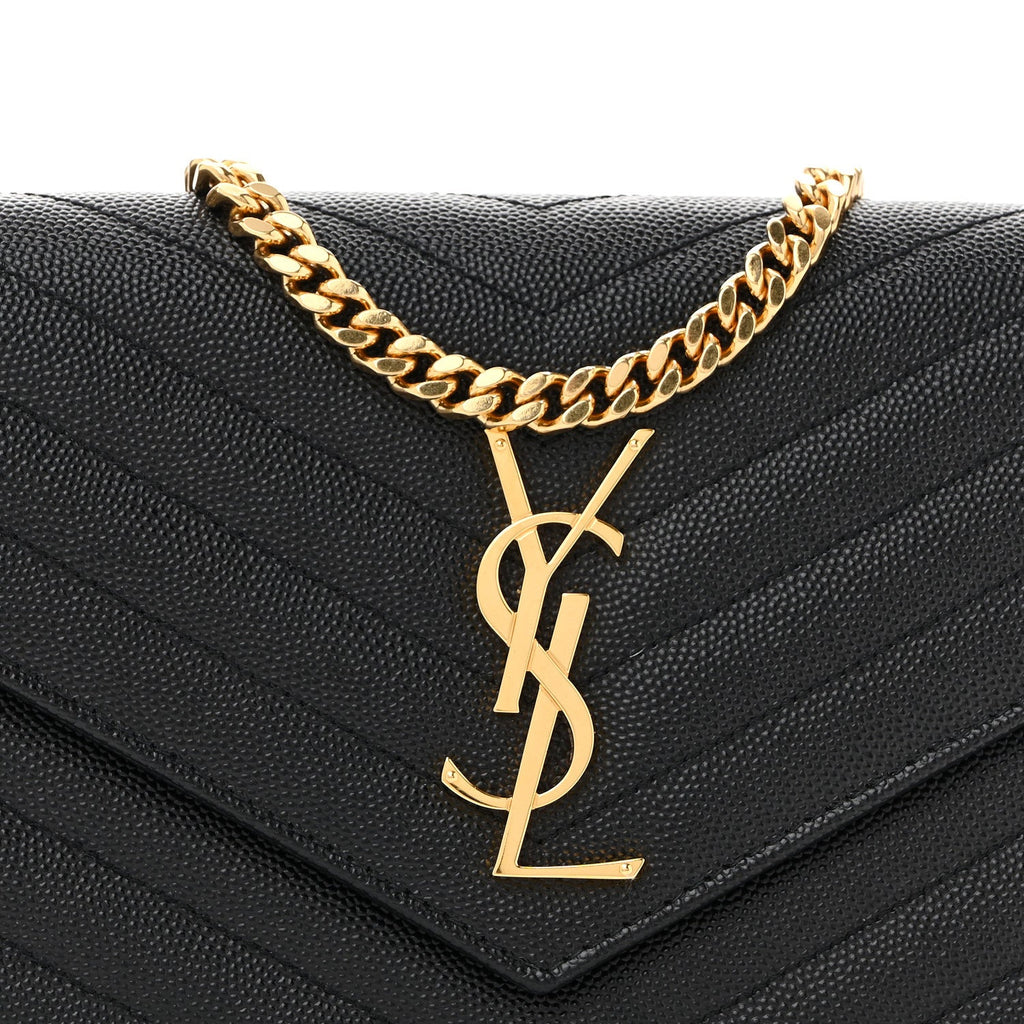Grain De Poudre Matelasse Chevron Monogram Chain Wallet Black