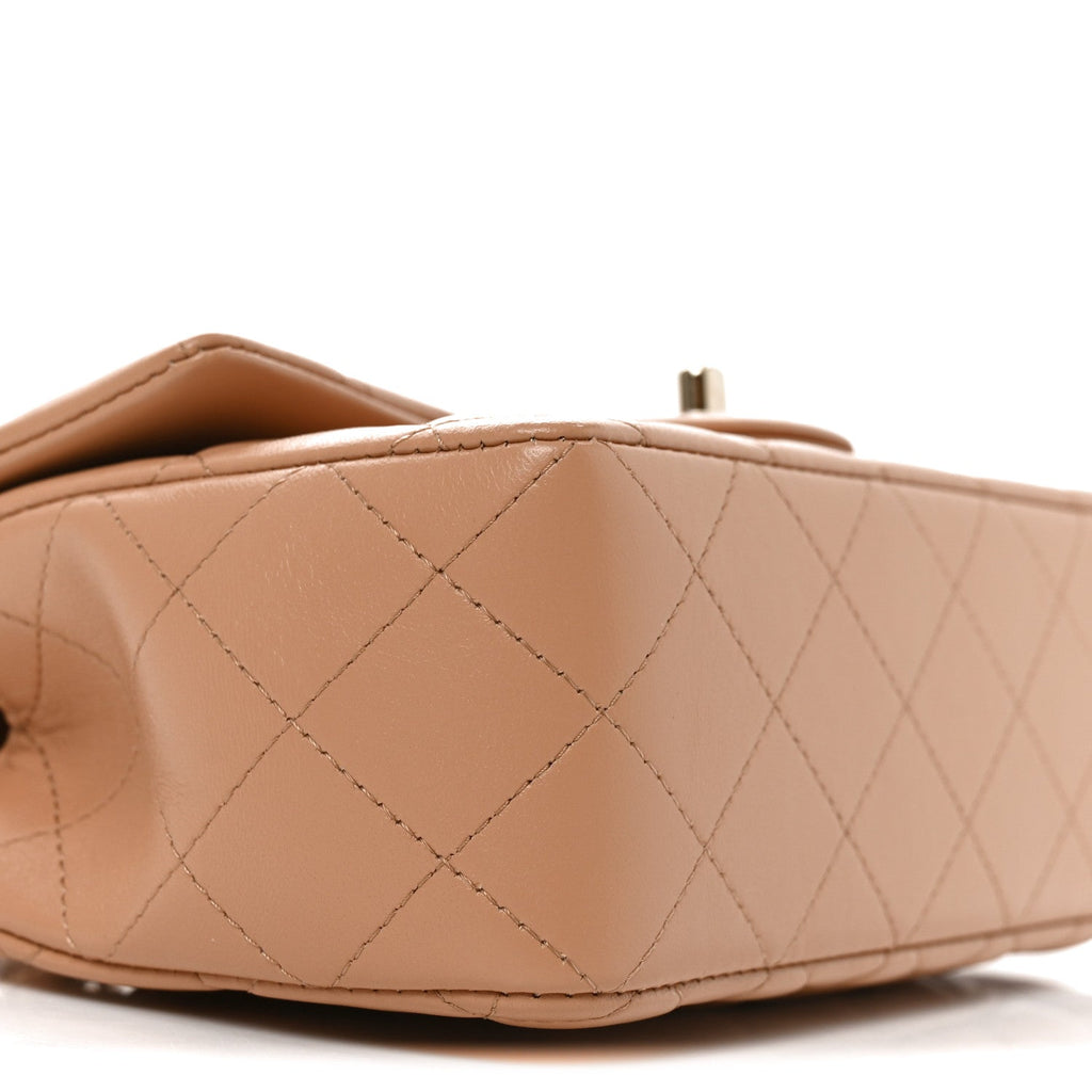 Lambskin Quilted Mini Top Handle Rectangular Flap Dark Beige