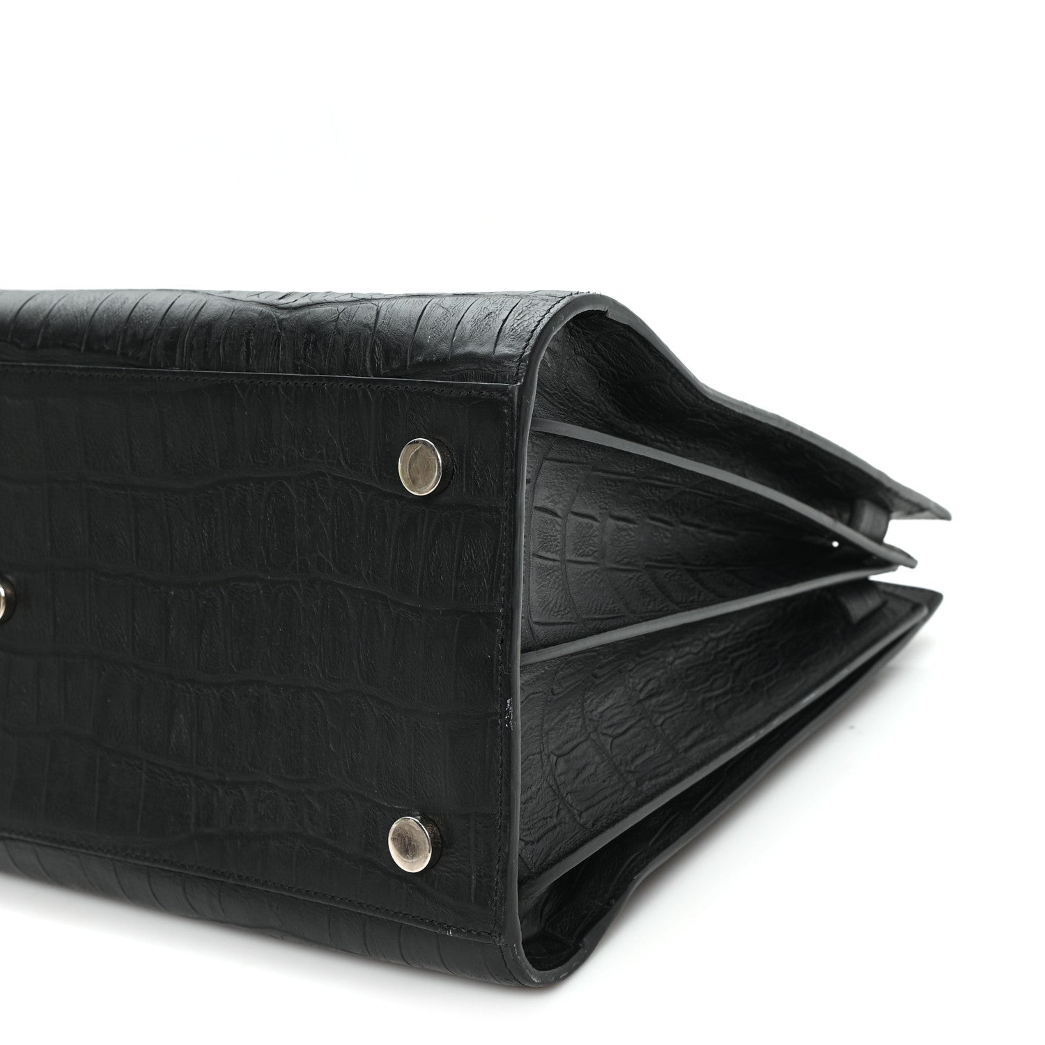 Calfskin Crocodile Embossed Large Sac De Jour Carryall Black