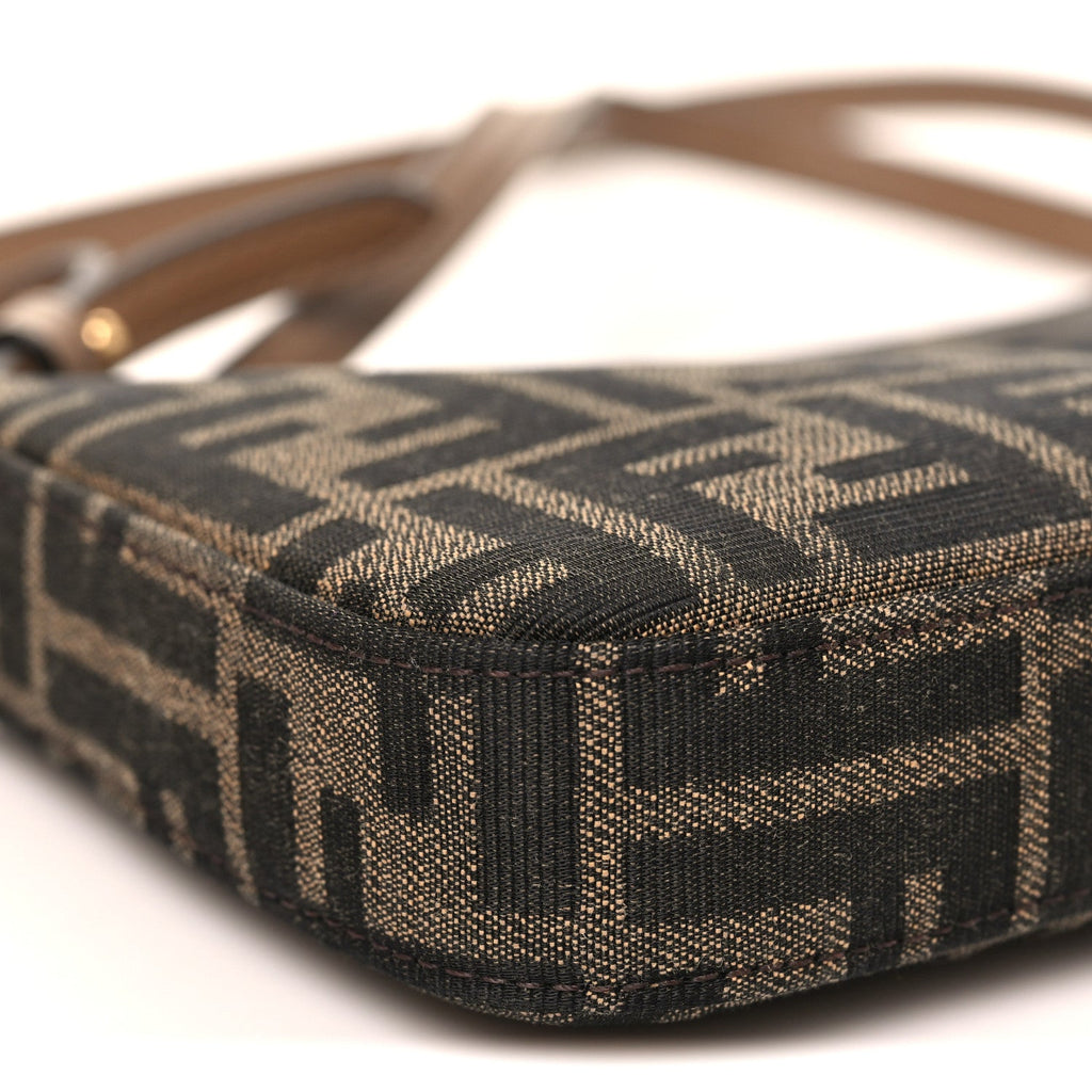 Fabric Jacquard Vitello Grace FF 1974 Baguette Pouch Tobacco Moro Sand
