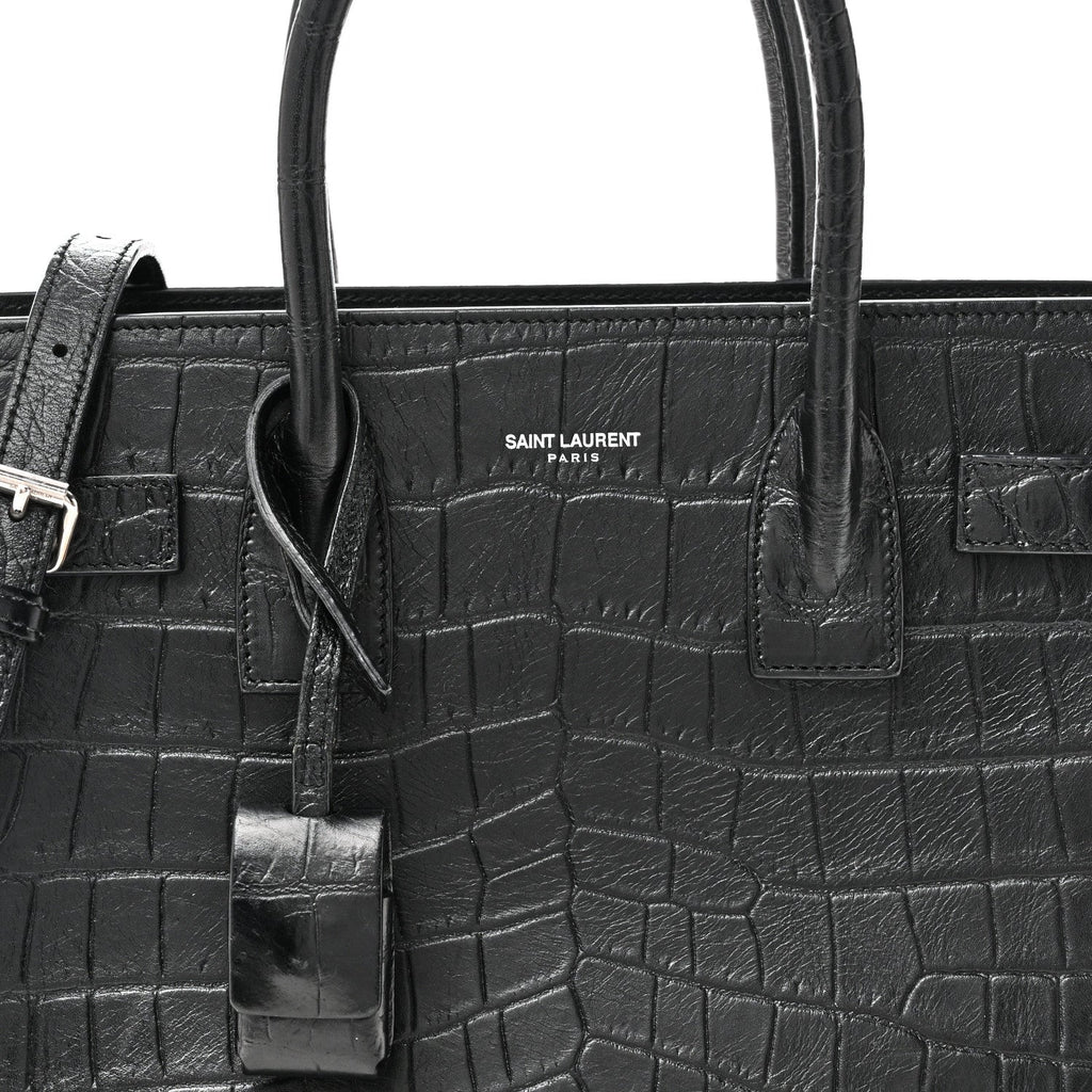 Calfskin Crocodile Embossed Baby Sac De Jour Black