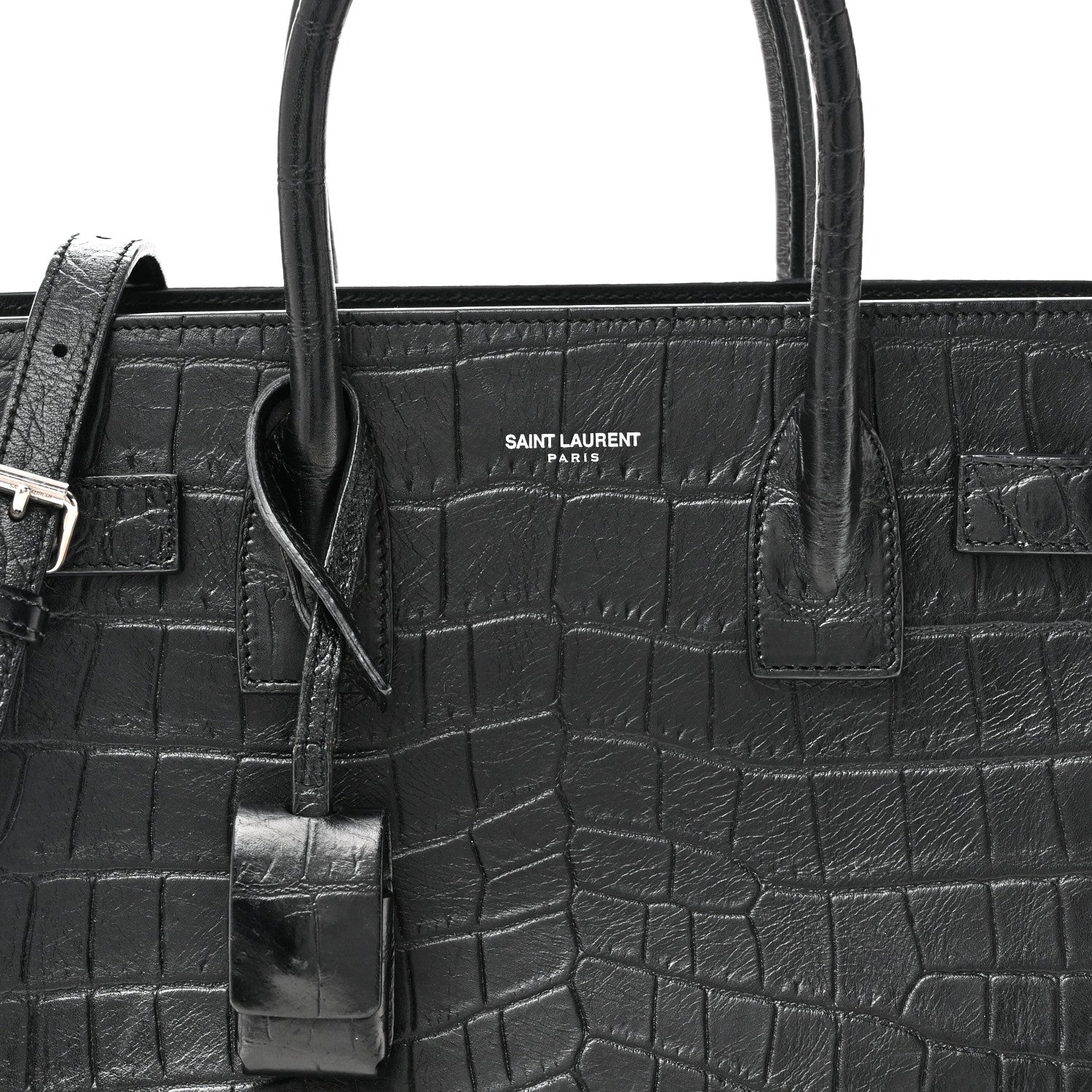 Calfskin Crocodile Embossed Baby Sac De Jour Black