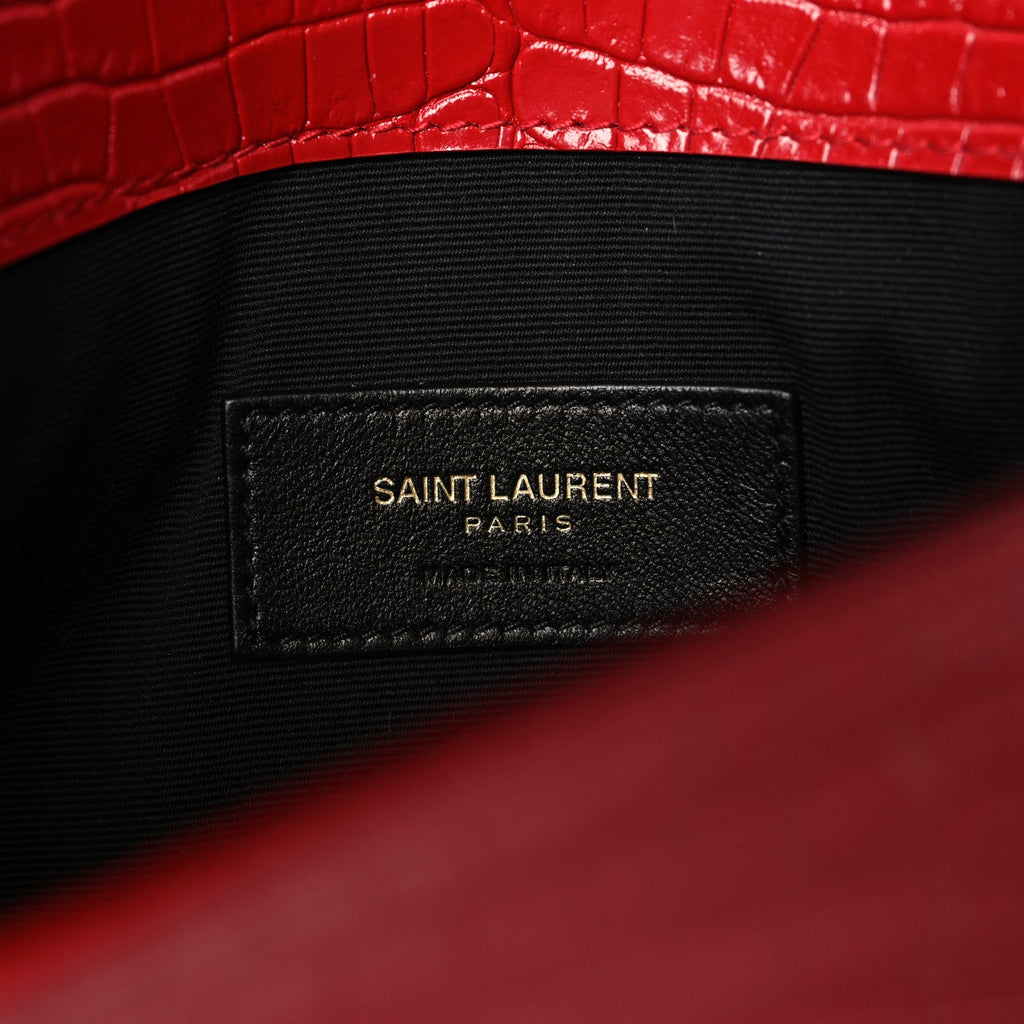 Calfskin Crocodile Embossed Uptown Monogram Pouch Rouge Eros