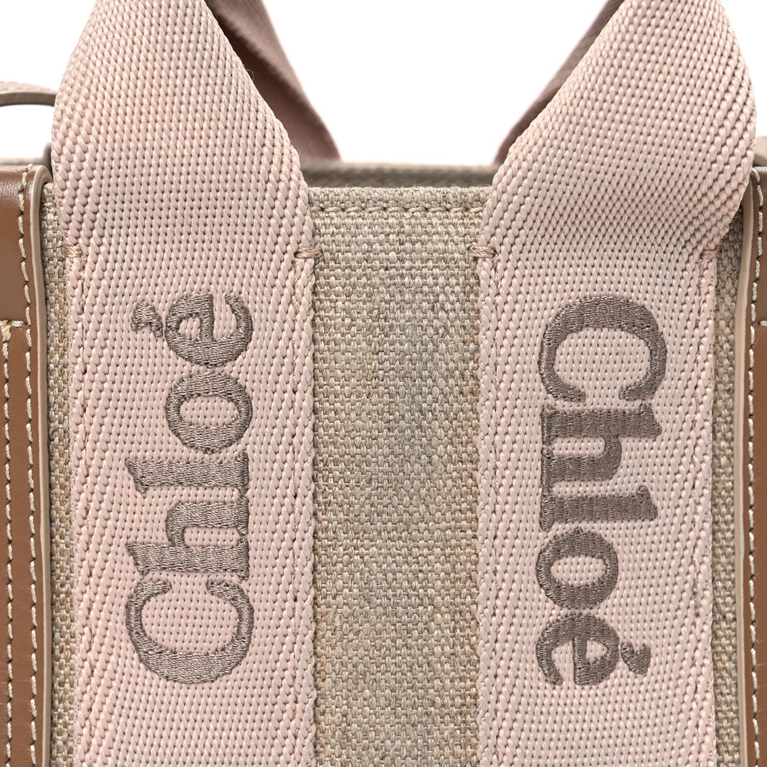 Linen Calfskin Mini Woody Ribbon Tote With Strap Blushy Beige