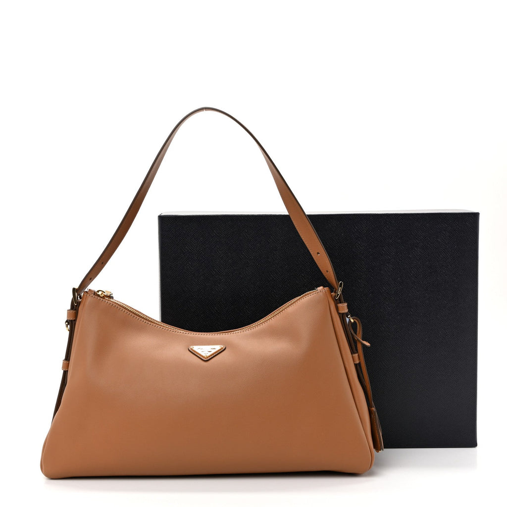 Soft Calfskin Large Aimee Shoulder Bag Caramel