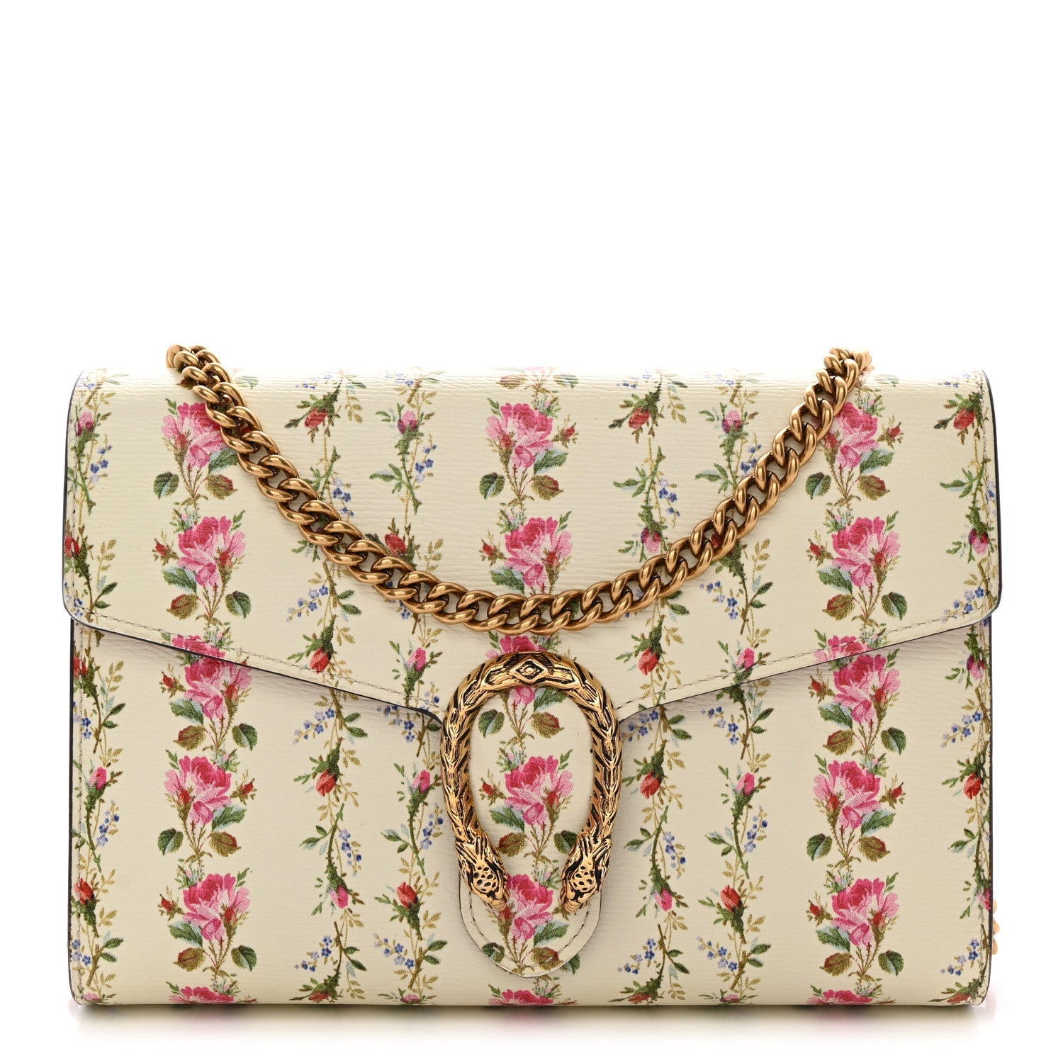 Calfskin Floral Print Mini Dionysus Chain Wallet Ivory Pink
