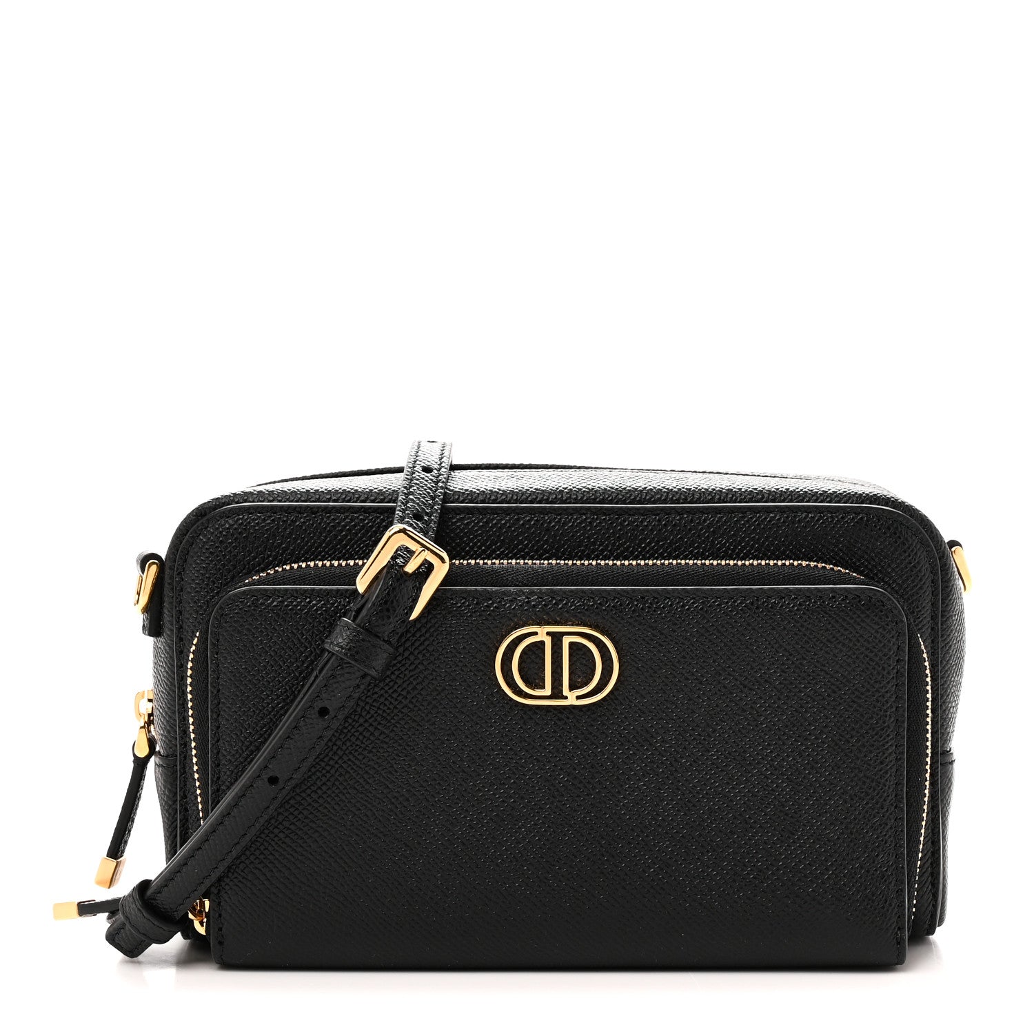Grained Calfskin Caro Double Pouch Black