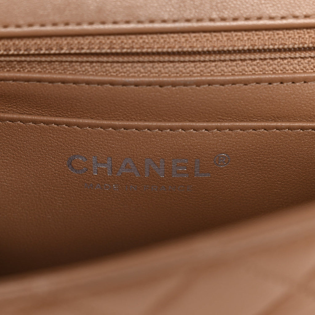 Lambskin Quilted Mini Rectangular Flap Beige