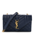 Grain De Poudre Textured Mixed Matelasse Triquilt Small Monogram Satchel Blue Charron