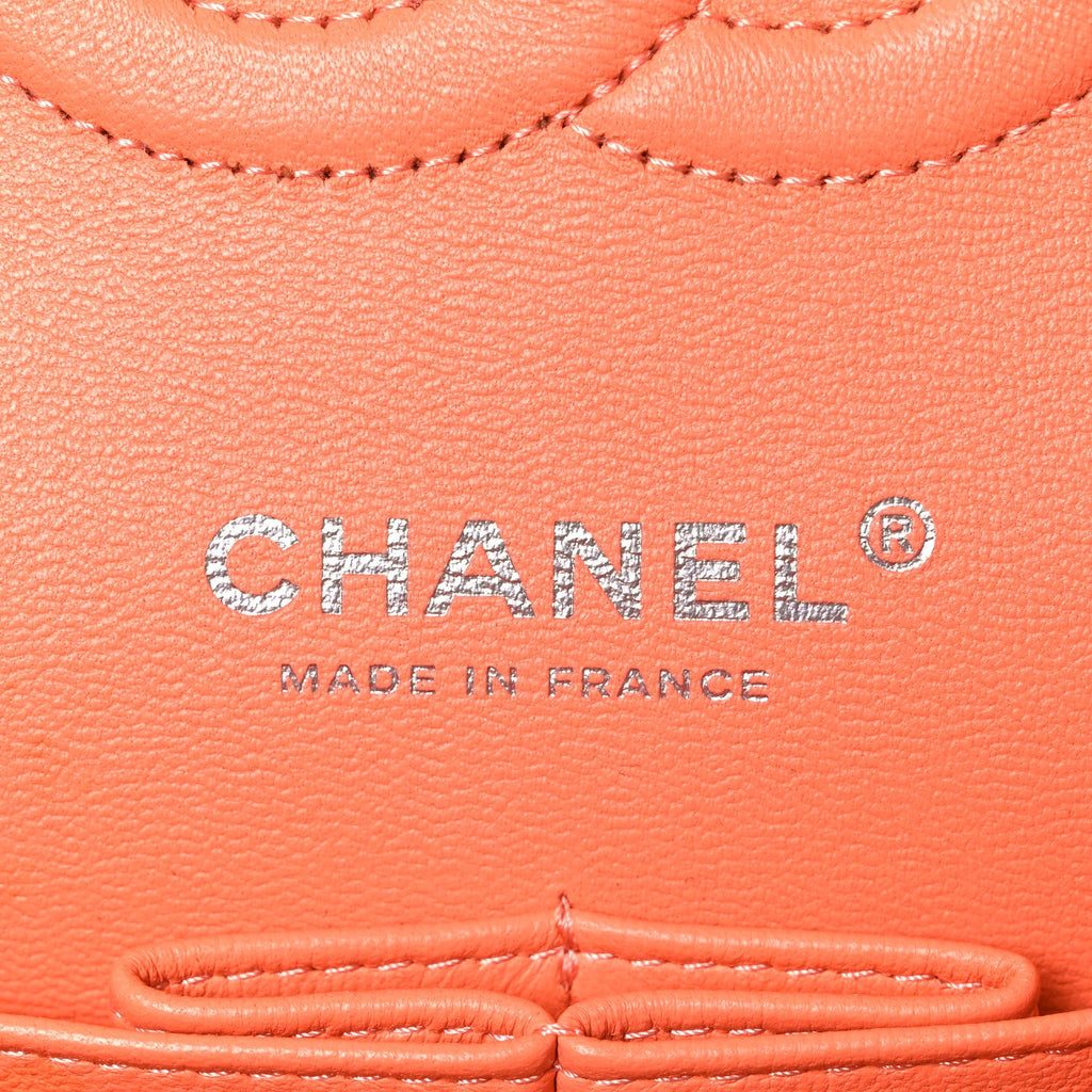 Lambskin Quilted Medium Double Flap Orange