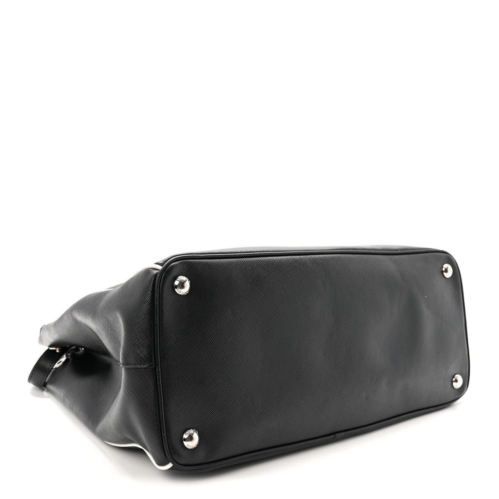 Saffiano Medium Galleria Double Zip Tote Black Talco