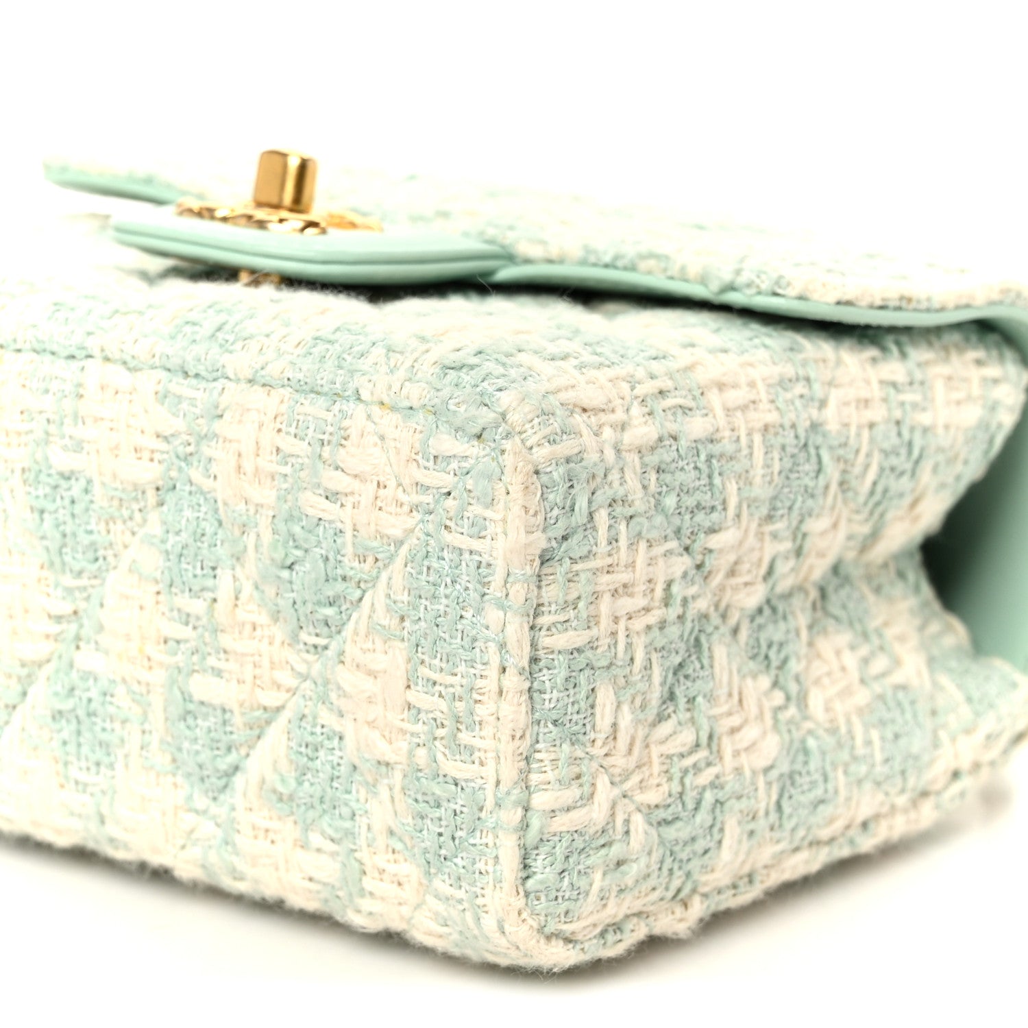 Tweed Handle Crush Top Handle Flap Bag Light Blue Ecru
