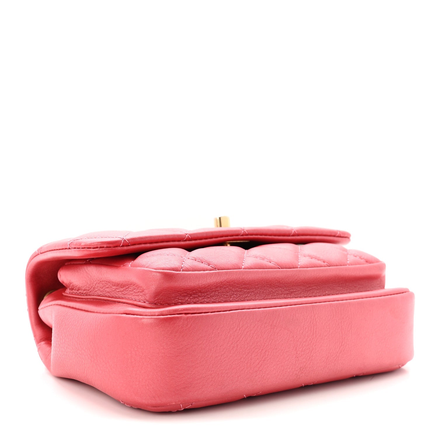 Metallic Calfskin Quilted Top Handle Flap Dark Pink
