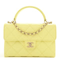 Caviar Quilted Retro Mini Twist Top Handle Clutch Flap Light Yellow