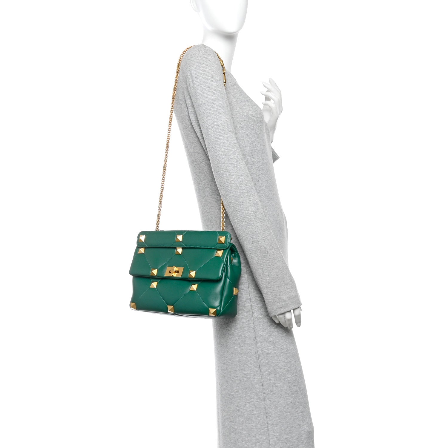 Nappa Large Roman Stud Shoulder Bag Jungle
