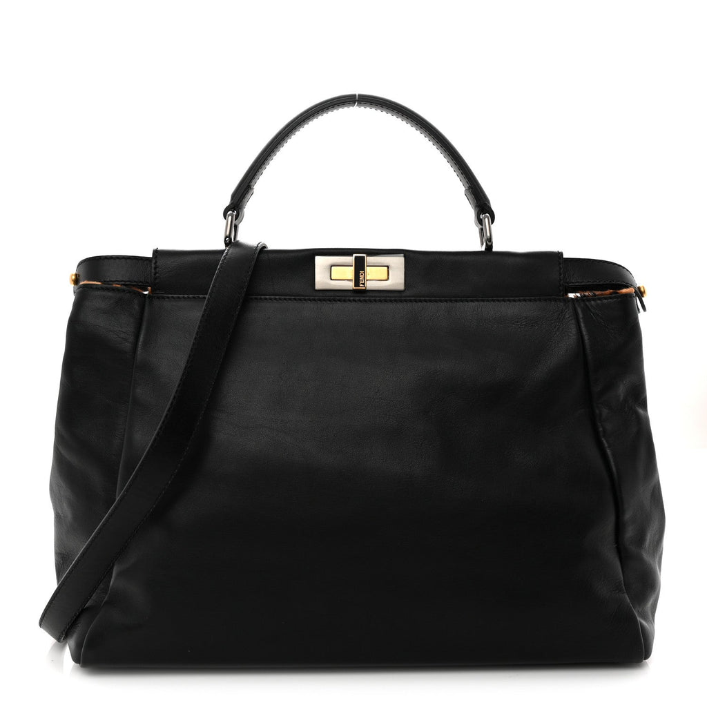 Calfskin Calf Hair Leopard Print Large Peekaboo Iconic Satchel Black