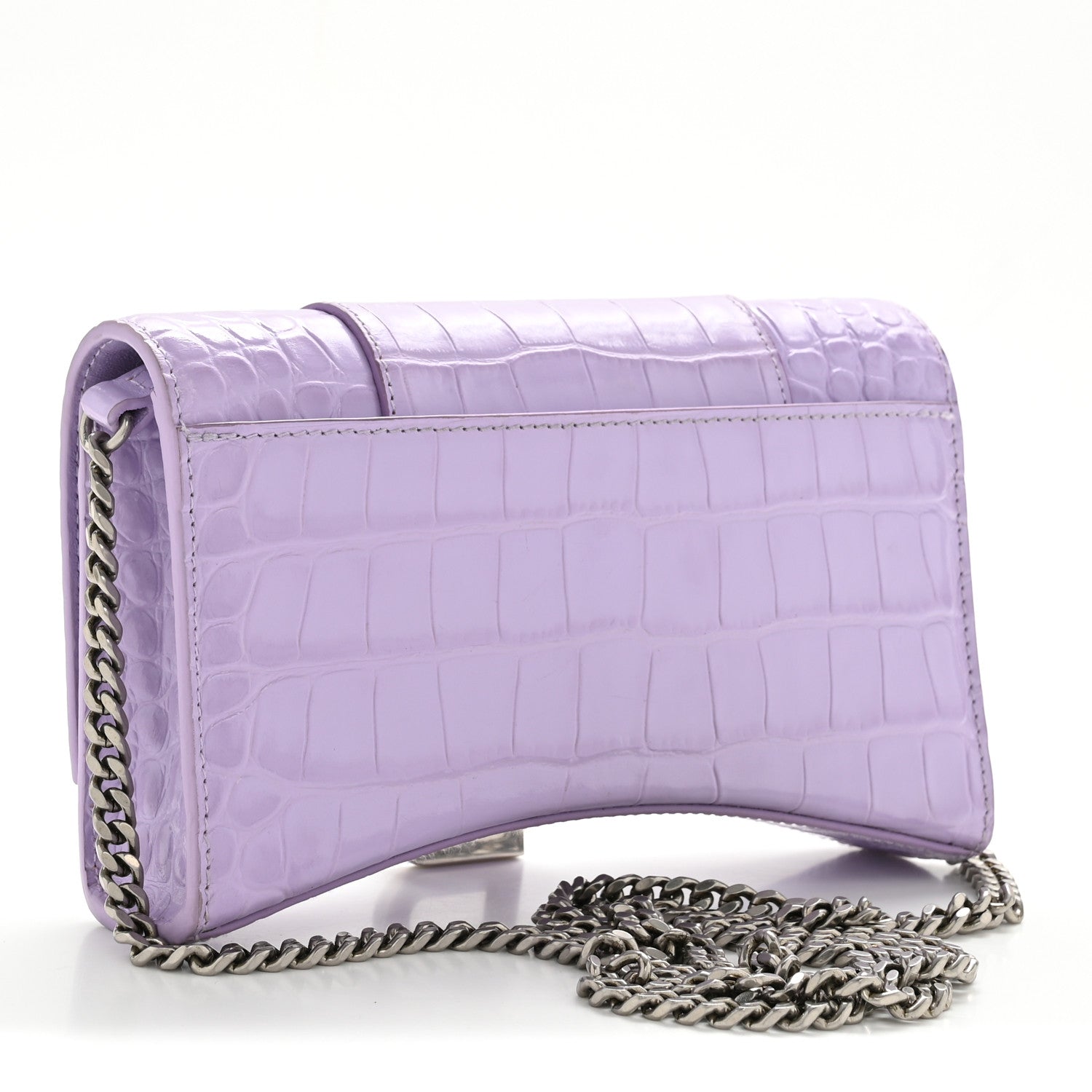Shiny Calfskin Crocodile Embossed Hourglass Chain Bag Lilac