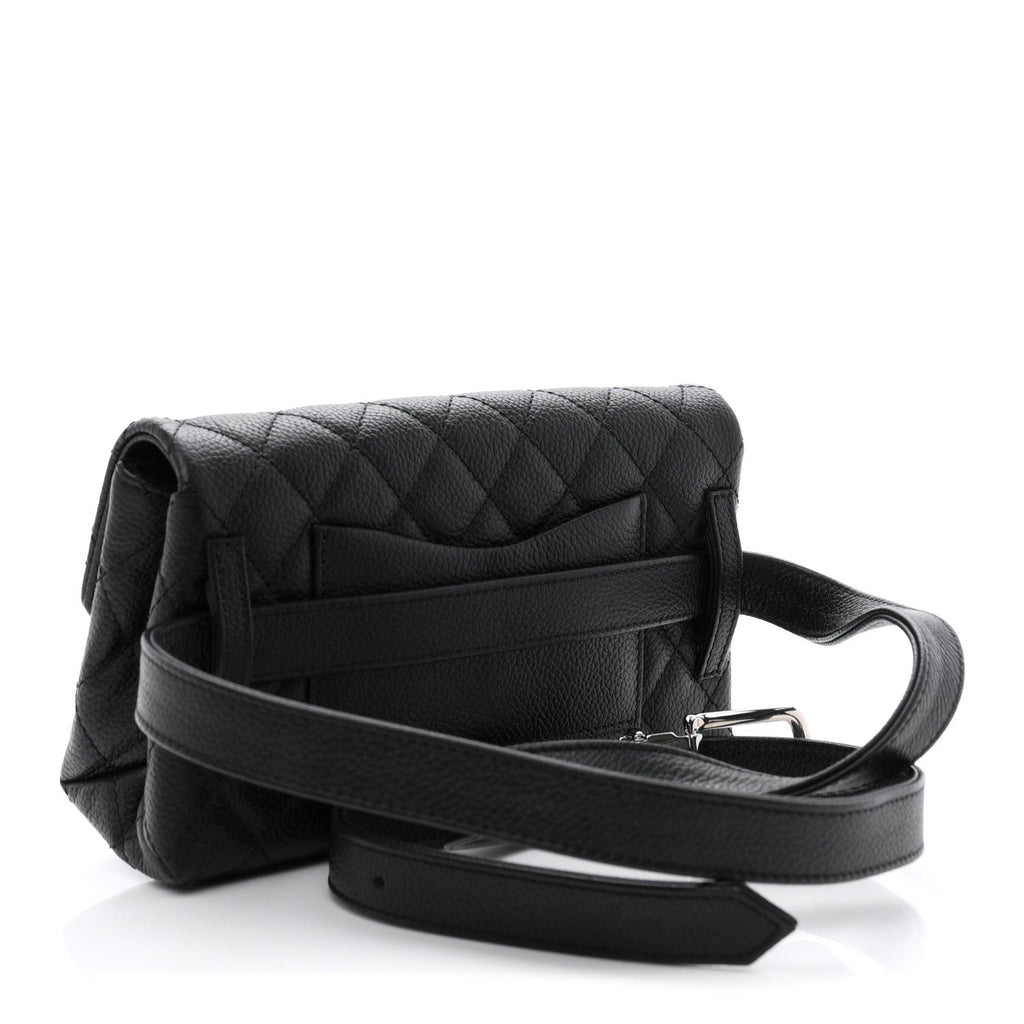 Grained Calfskin Quilted 2.55 Reissue Flap Belt Bag Clutch Black
