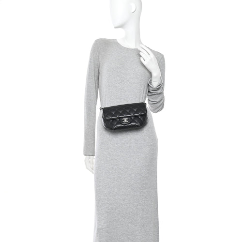 Calfskin Quilted CC Uniform Flap Belt Bag Black