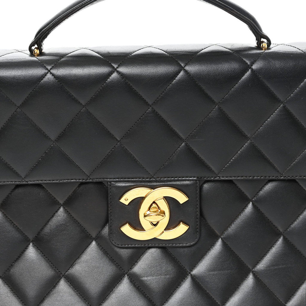 Lambskin Quilted Briefcase Laptop Bag Black