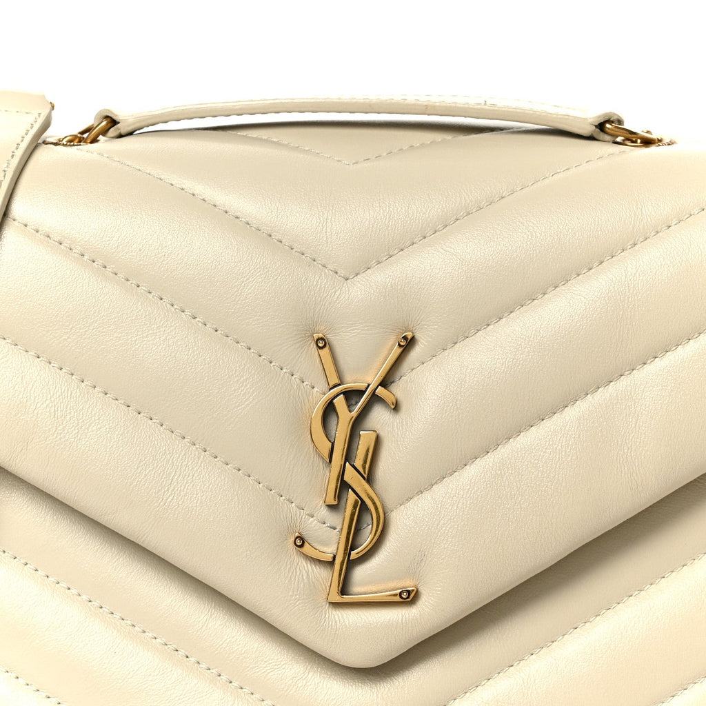 Calfskin Y Quilted Monogram Small Loulou Chain Satchel Crema Soft