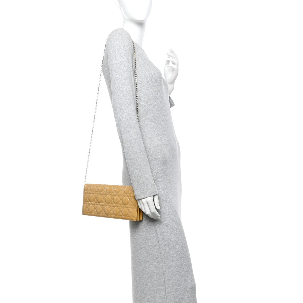 Patent Cannage Lady Dior Convertible Clutch Beige