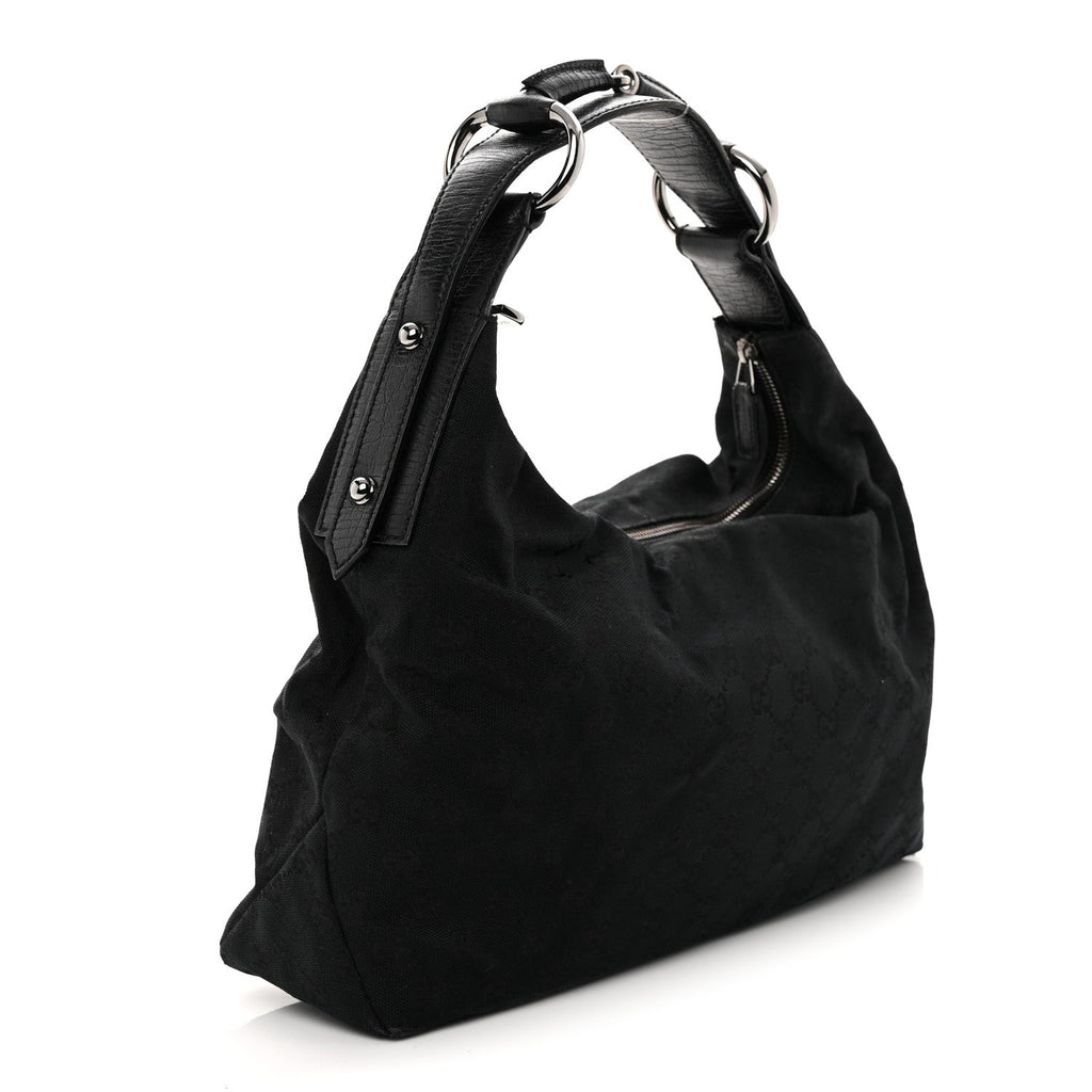 Monogram Medium Horsebit Chain Hobo Black