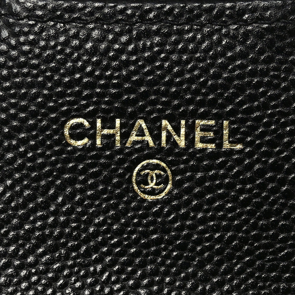 Caviar Quilted Flap Card Holder Wallet Black