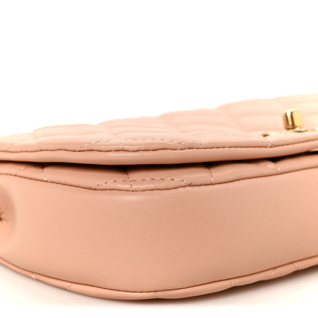 Calfskin Quilted Coco Mail Clutch With Chain Light Pink