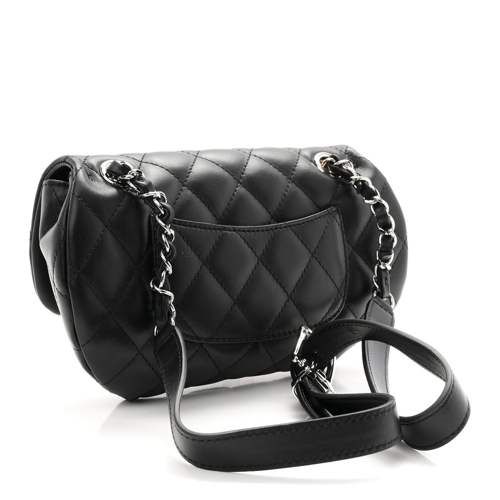 Calfskin Quilted CC Uniform Flap Belt Bag Black