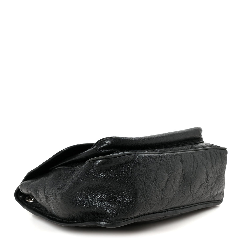 Crinkled Calfskin Matelasse Monogram Medium Niki Chain Satchel Black