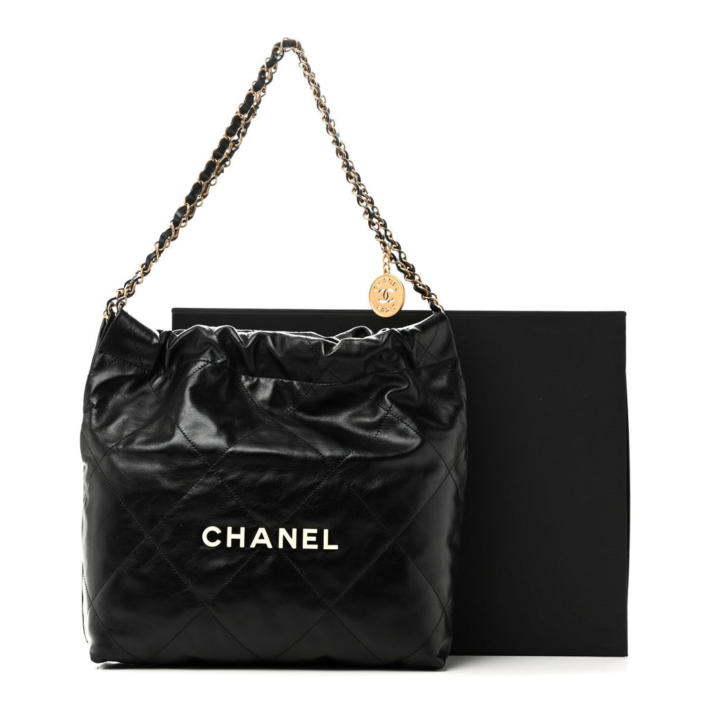 Shiny Calfskin Quilted Small Chanel 22 Black