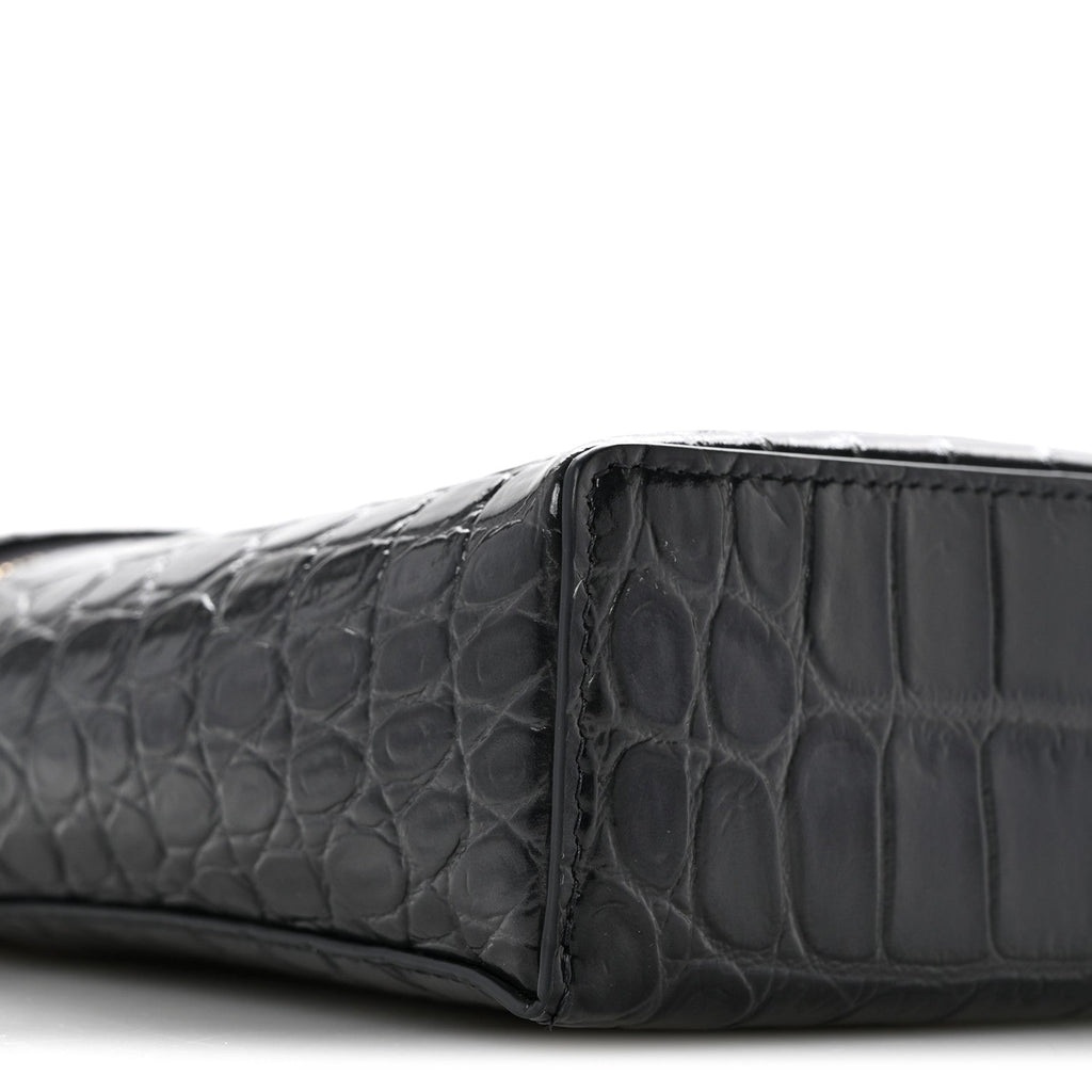 Calfskin Crocodile Embossed Exoticoco Large Supple Trapeze Vanity With Chain Grey