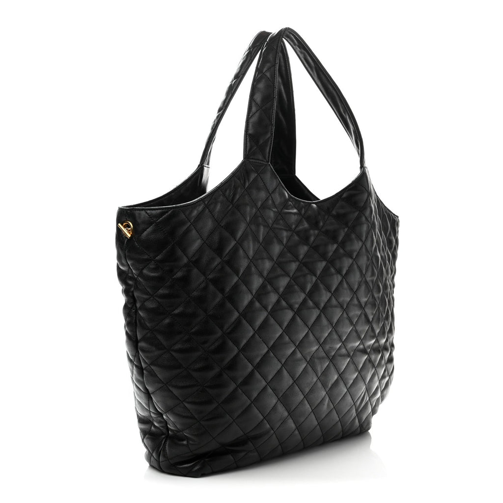 Lambskin Quilted Maxi Icare Shopping Tote Black