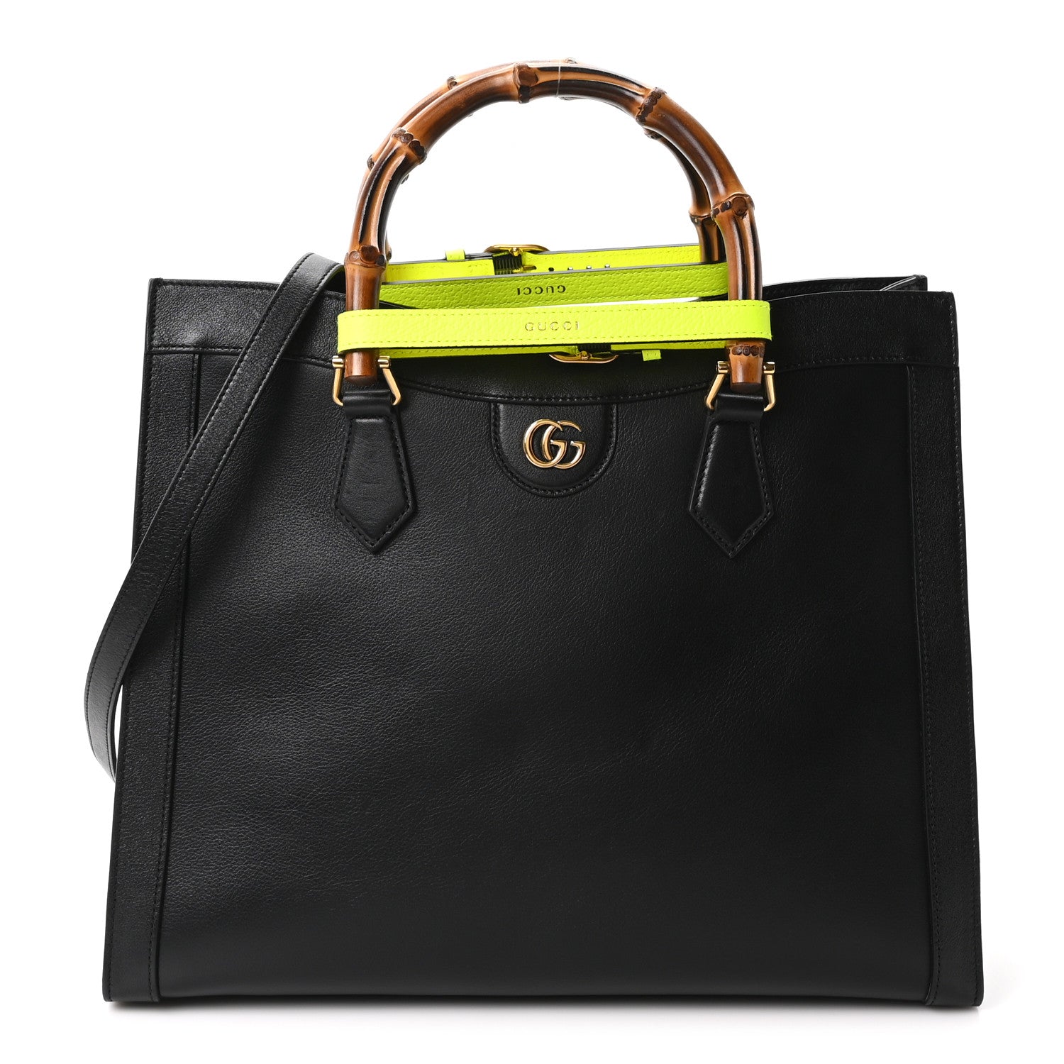 Calfskin Medium Diana Tote Bag Black Yellow Fluo
