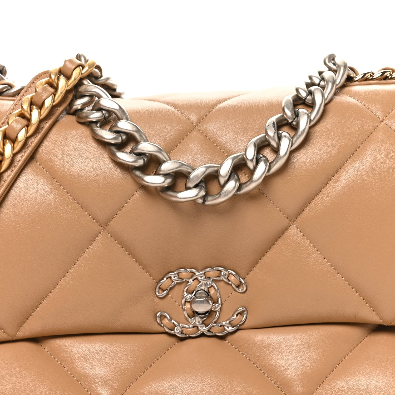 Lambskin Quilted Large Chanel 19 Flap Beige