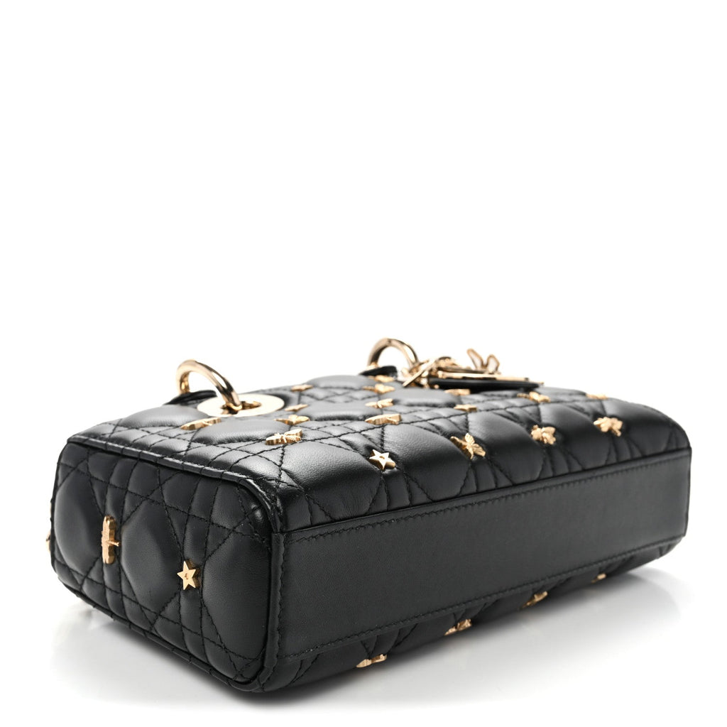 Lambskin Cannage Butterfly Studs Small Lady D-Joy Black