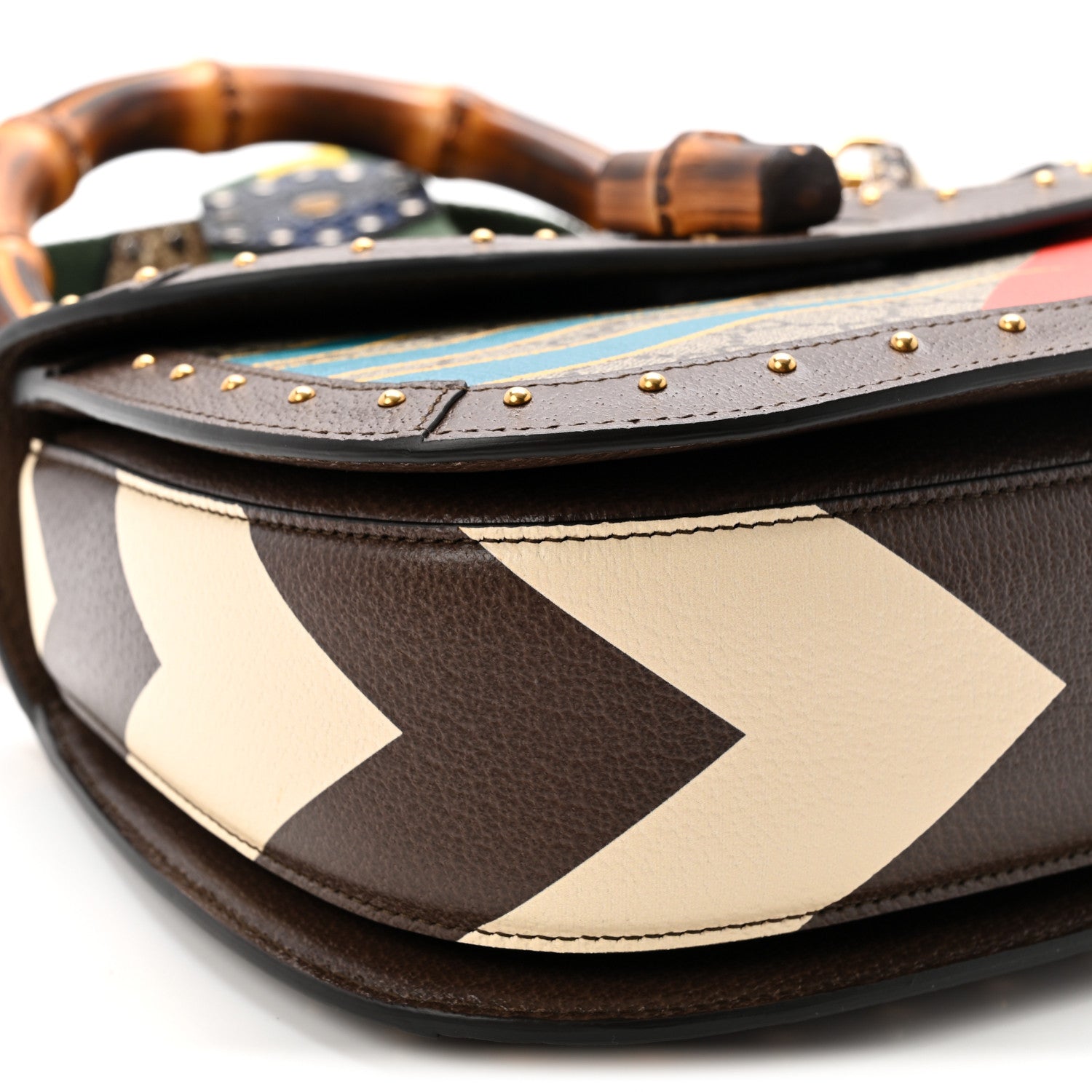 GG Supreme Monogram Studded Calfskin 100 Centennial Geometric Medium Bamboo 1947 Top Handle Bag Beige Ebony Multicolor