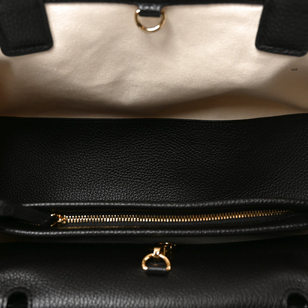 Grained Calfskin Boucle Urban Essentials Small Shopping Bag Ecru Black