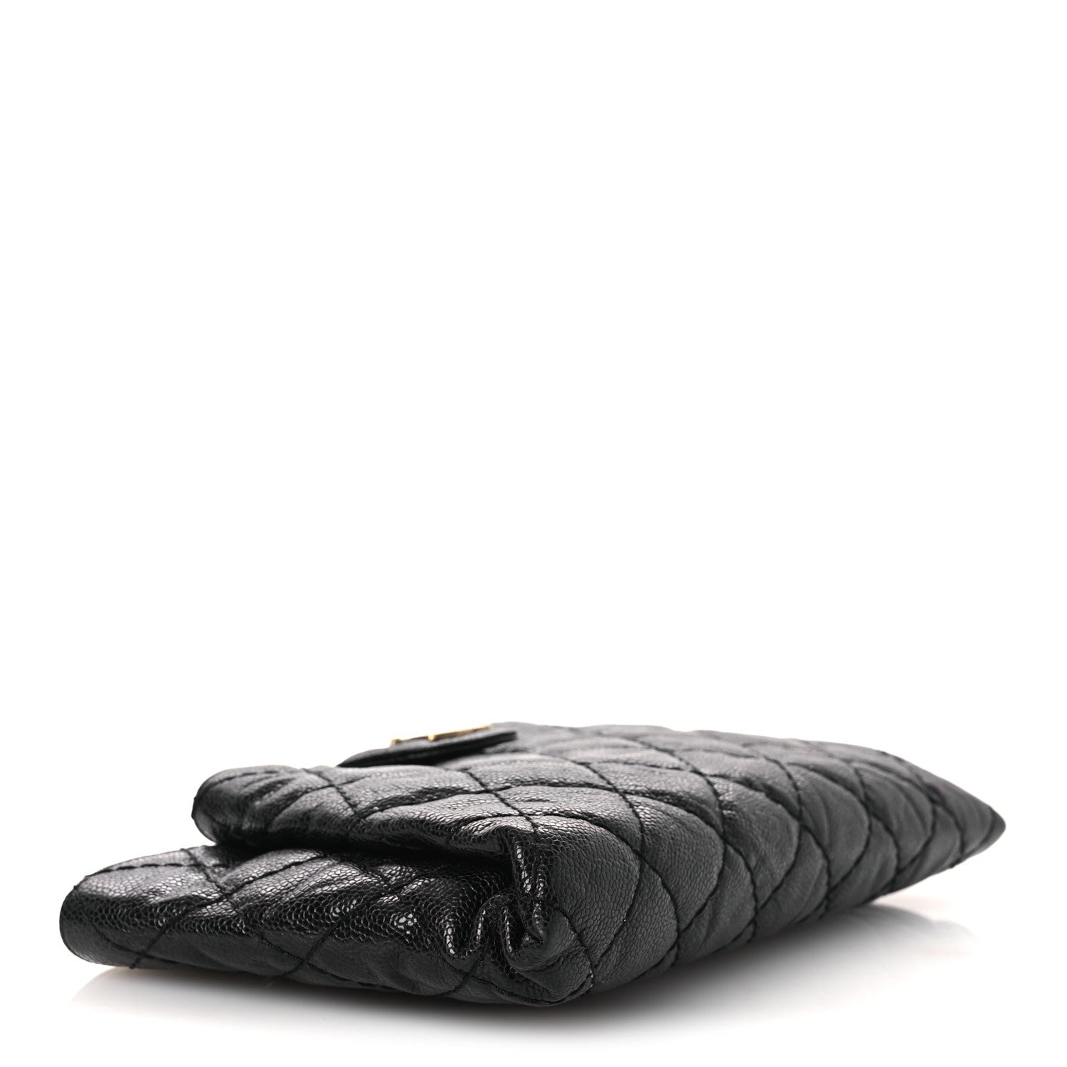 Crumpled Grained Calfskin Quilted Coco Pleats Clutch Black